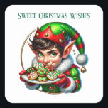 Weihnachtself hinzufügen Nachricht Sweet Christmas Quadratischer Aufkleber<br><div class="desc">Weihnachtself hinzufügen Nachricht Sweet Christmas Wünsche Square Sticker</div>