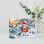 Weihnachtself im Schnee mit Pinecones Feiertagspostkarte (Stehend Vorderseite)