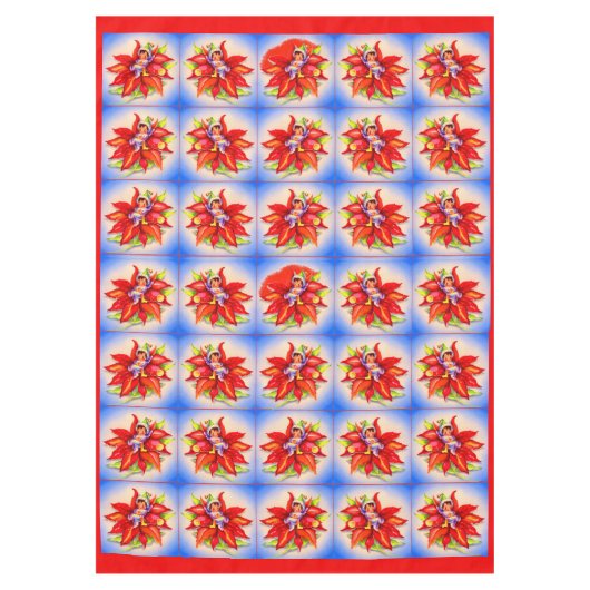 Weihnachtself in einer Poinsettie Tischdecke (Vorderseite)