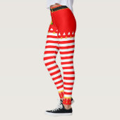 Weihnachtself & Jingle Bells on Red White Striping Leggings (Links)