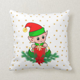 Weihnachtself, Kiefer, Poinsettia & Sterne Kissen