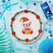 Weihnachtself, Kiefernkranz, Poinsettias & Bälle P Pappteller (Party)