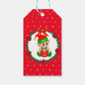 Weihnachtself, Kiefernkranz, Poinsettias & Stars Geschenkanhänger (Rückseite)