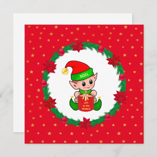 Weihnachtself, Kiefernkranz, Poinsettias & Sterne (Vorne/Hinten)