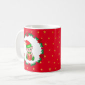 Weihnachtself, Kiefernkranz, Poinsettias & Sterne Kaffeetasse (Vorderseite Links)