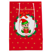 Weihnachtself, Kiefernkranz, Poinsettias & Sterne Mittlere Geschenktüte (Rückseite)