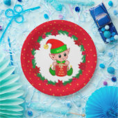 Weihnachtself, Kiefernkranz, Poinsettias & Sterne Pappteller (Party)