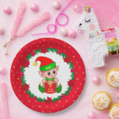 Weihnachtself, Kiefernkranz, Poinsettias & Sterne Pappteller (Party)