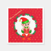 Weihnachtself, Kiefernkranz, Poinsettias & Sterne Serviette (Vorderseite)