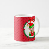 Weihnachtself, Kiefernkranz, rote Bälle & Herzen Kaffeetasse (VorderseiteRechts)
