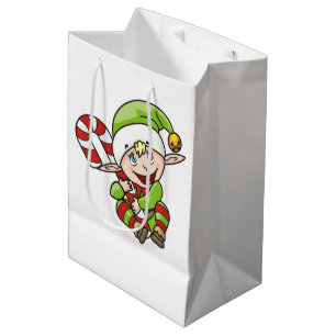 Weihnachtself mit Candy Cane Children's Mittlere Geschenktüte