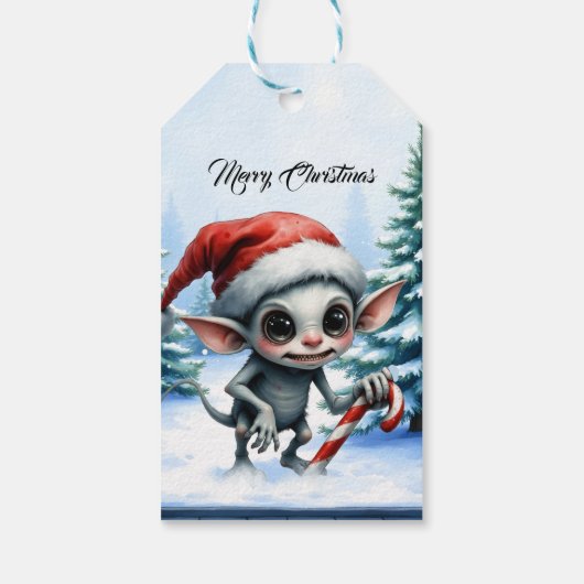 Weihnachtself mit Candy Cane Geschenkanhänger (Rückseite)