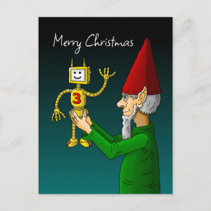 Weihnachtself mit dem winkenden Roboter Postkarte