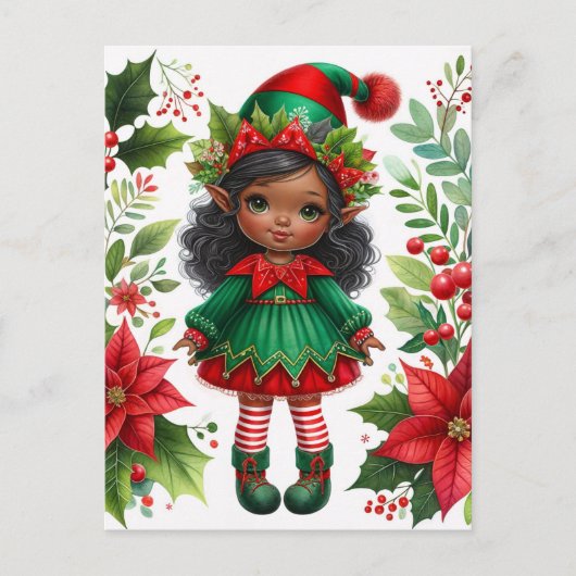 Weihnachtself mit dunkler Hautfarbe Postkarte (Vorderseite)