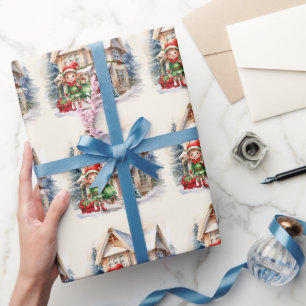 Weihnachtself mit einem Sack von Geschenken Geschenkpapier