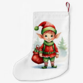 Weihnachtself mit einem Sack von Geschenken Kleiner Weihnachtsstrumpf (Rückseite)