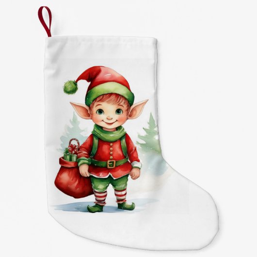 Weihnachtself mit einem Sack von Geschenken Kleiner Weihnachtsstrumpf (Vorderseite)