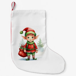 Weihnachtself mit einem Sack von Geschenken Kleiner Weihnachtsstrumpf