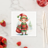 Weihnachtself mit einem Sack von Geschenken Serviette (Beispiel)