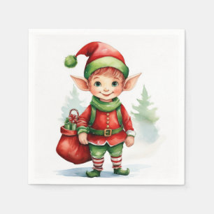 Weihnachtself mit einem Sack von Geschenken Serviette