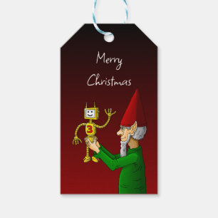 Weihnachtself mit einem Spielzeugroboter Geschenkanhänger