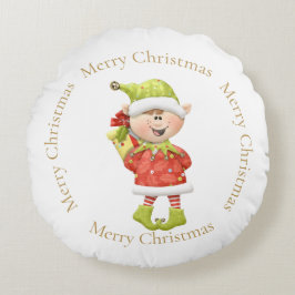 Weihnachtself mit Gegenwart Rundes Kissen