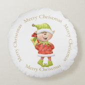 Weihnachtself mit Gegenwart Rundes Kissen (Rückseite)