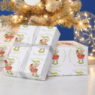 Weihnachtself mit Geschenk Geschenkpapier