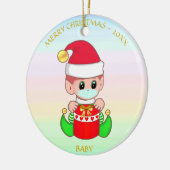 Weihnachtself mit Gesichtsmaske in Pastellfarben Keramik Ornament (Links)