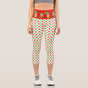 Weihnachtself mit grün-rotem Diamant-Stern-Muster Capri Leggings