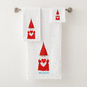 Weihnachtself mit Herz auf Weiß Badhandtuch Set