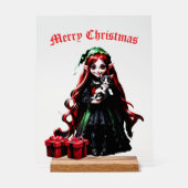 Weihnachtself mit Kitten. Acrylschild (Vorderseite)