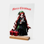 Weihnachtself mit Kitten. Acrylschild (Winkel)