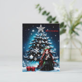 Weihnachtself mit Kitten. Feiertagskarte (Stehend Vorderseite)