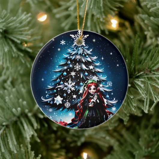 Weihnachtself mit Kitten. Keramik Ornament (Baum)