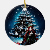 Weihnachtself mit Kitten. Keramik Ornament (Vorne)