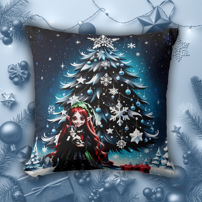 Weihnachtself mit Kitten. Kissen (Von Creator hochgeladen)