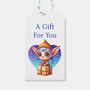 Weihnachtself mit schneebedecktem Hintergrund Geschenkanhänger