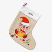 Weihnachtself mit Weihnachtsbällen auf Beige Großer Weihnachtsstrumpf (Vorderansicht (hängend))