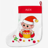 Weihnachtself mit Weihnachtsbällen auf weiß Großer Weihnachtsstrumpf (Rückseite)