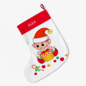 Weihnachtself mit Weihnachtsbällen auf weiß Großer Weihnachtsstrumpf (Rückseite (Hängend))