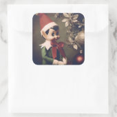 Weihnachtself Niedlicher Urlaub Quadratischer Aufkleber (Tasche)