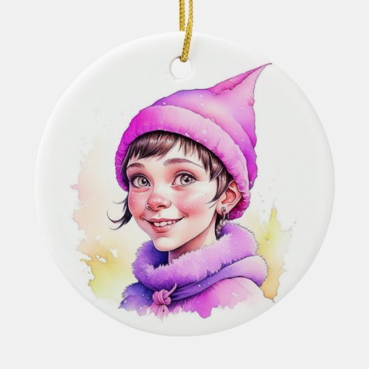 Weihnachtself Personalisiert Keramik Ornament (Vorne)