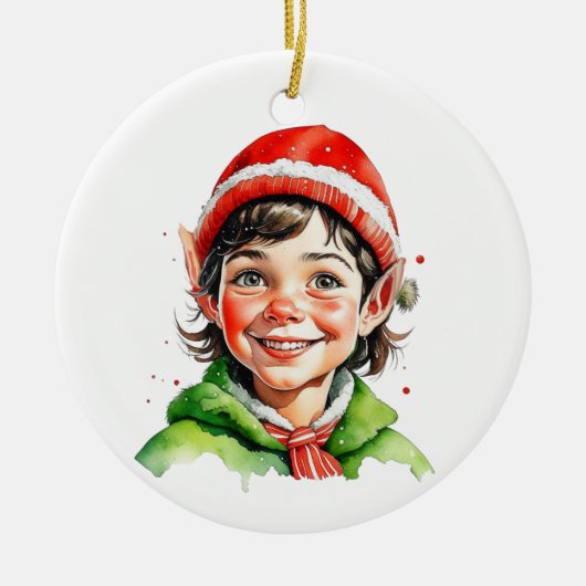 Weihnachtself Personalisiert Keramik Ornament (Vorne)