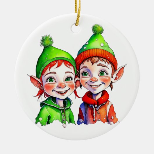 Weihnachtself Personalisiert Keramik Ornament (Vorne)