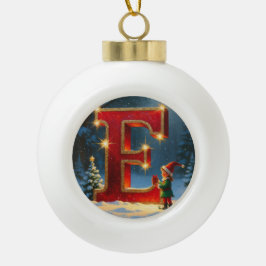 Weihnachtself personalisierter Anfangsbuchstabe E Keramik Kugel-Ornament