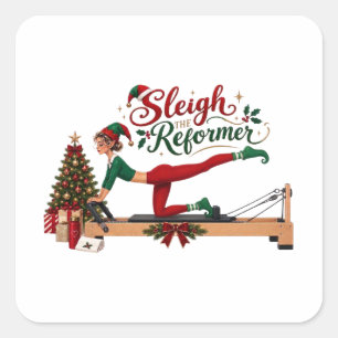 Weihnachtself Pilates Reformer Quadratischer Aufkleber