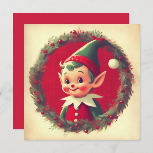 Weihnachtself Retro Xmas Feiertagskarte (Vorne/Hinten)