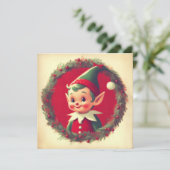Weihnachtself Retro Xmas Feiertagskarte (Stehend Vorderseite)