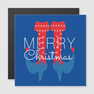 Weihnachtself Rot Blau Schrift Schneeflocke Magnet